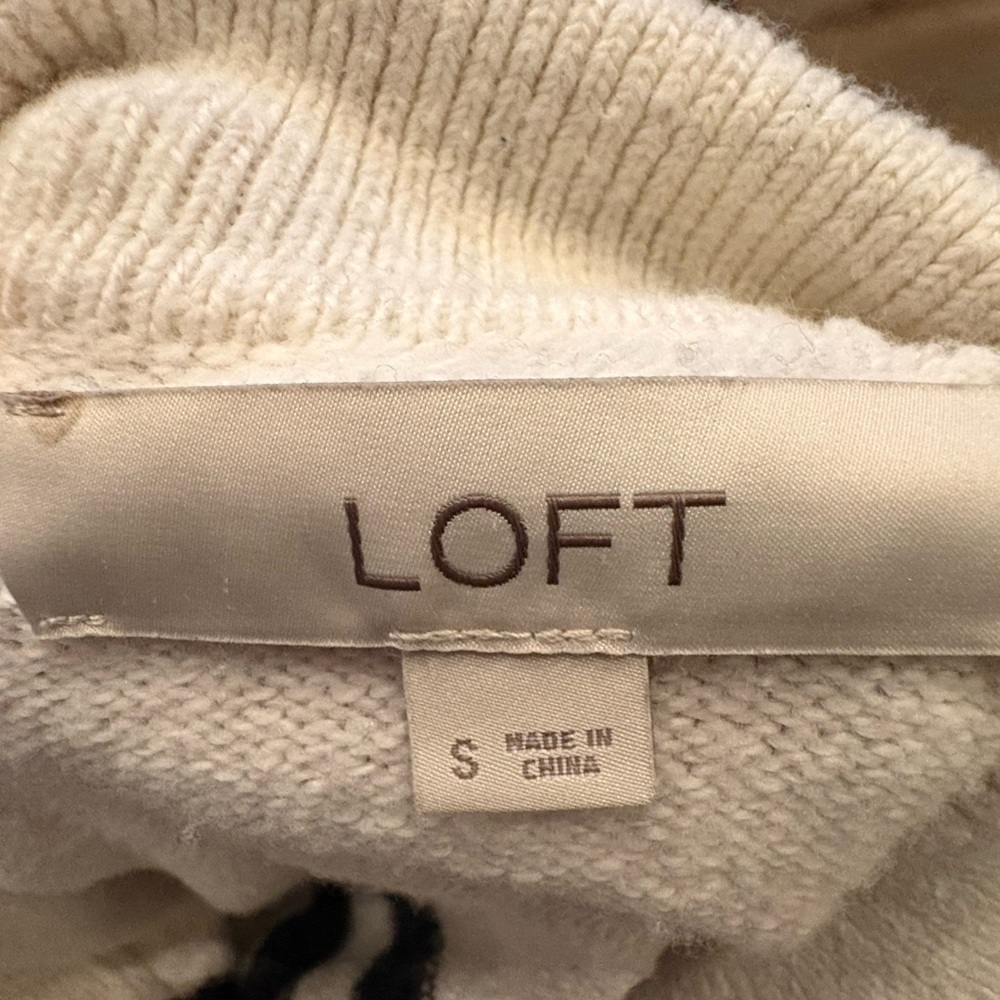 LOFT Cream and Black Striped V-Neck Sweater - Picture 2 of 4